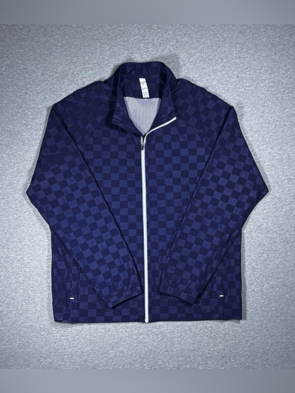Rhone Checkered Swift Academy Zip Up Jacket Windbreaker Blue Mens Size XL Nwot